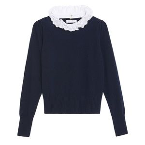 Sandro Stevy Contrast Ruffle Collar Sweater